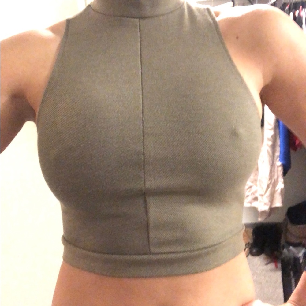 Zara Trafaluc Olive Green Zip Back Crop Top